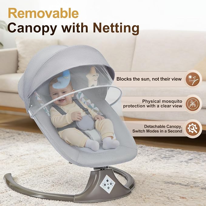Electric Baby Swing for Infants,Multifunctional 3-in-1 Rocker,5-Speed Adjustable,Remote Control,10 Melodies,5-Point Harness,for Infants Up to 30 lbs, Up to 12 Months Easy Assembly (Gray)