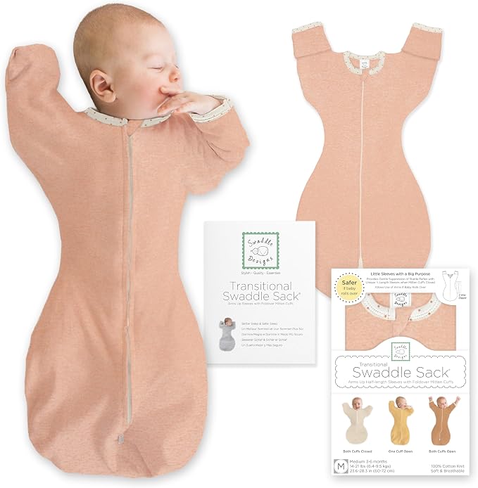 SwaddleDesigns Transitional Swaddle Sack, Arms Up Half-Length Sleeve Mitten Cuff, Most Gradual Transition Swaddle for Newborn