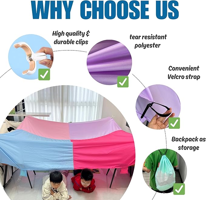 Blanket Fort Building Kit for Kids, Make a Portable Playhouse, Large Blanket and Clips, Magic Play Tent Boys Girls Indoor Outdoor Build Set, STEM Children Toy, Best Gift for Children, Ages 4, 8, 12 +