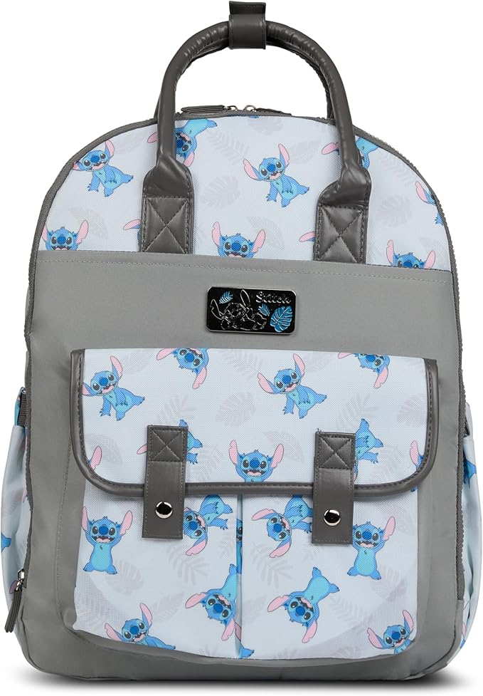 Disney Diaper Bag Backpack with Changing Pad Stich ??16??Nylon Baby Bag for Parents, Insulated Bottle Holders, Multiple Storage Pockets