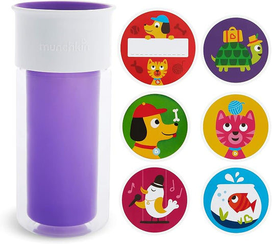 Munchkin® Miracle® 360 Insulated Sippy Cup, Includes Stickers to Customize Cup, 9 Ounce, Purple
