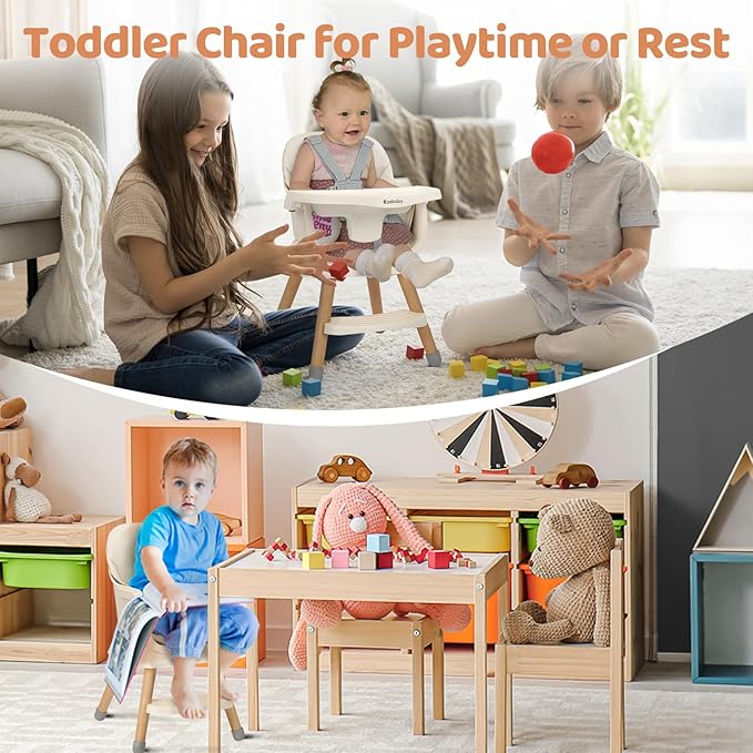 Ezebaby Portable Baby High Chair, High Chairs for Babies and Toddlers with Adjustable Legs, 6-in-1 Convertible to Booster Seat for Dining Table, Toddlers High Chair with Removable Cushions - Cream