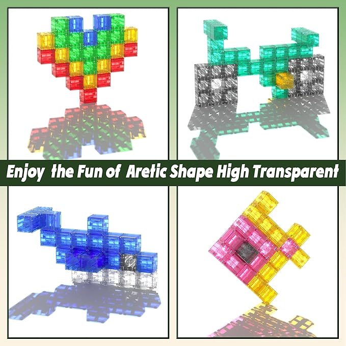 Apluses Magnetic Blocks Building Toys - Transparent Rainbow Magnetic Cubes Set, Outdoor Sensory Autism STEM Toys Gifts for Kids Aged 3+ Year Old Boys & Girls