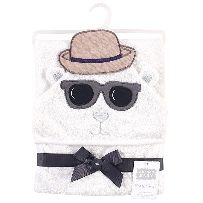 Hudson Baby Unisex Baby Cotton Animal Face Hooded Towel, Handsome Bear, One Size