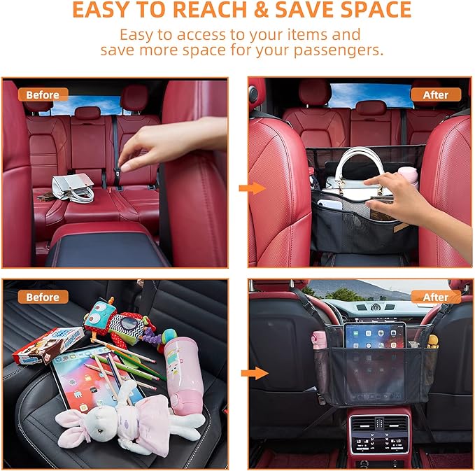 WLLWOO Car Net Pocket Handbag Holder Between Seats Back Storage Organizer Purse Holder for Console Front Seat Storage Barrier