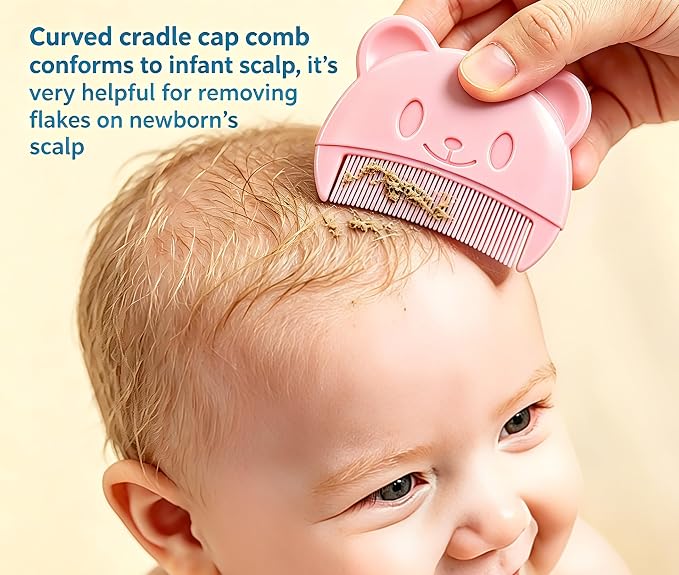 Cradle Cap Brush Baby Hair Brush and Comb Set for Newborns, Baby Bath Brush Soft Wool Hairbrush Silicone Massage Brush