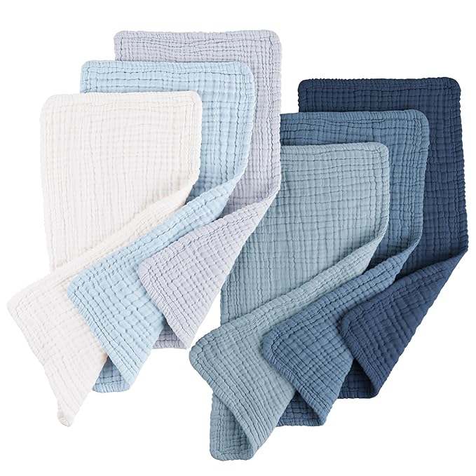 Konssy Muslin Baby Burp Cloths 6 Pack, Soft Absorbent 100% Cotton Burping Clothes for Newborns, Baby Boys and Girls, Unisex