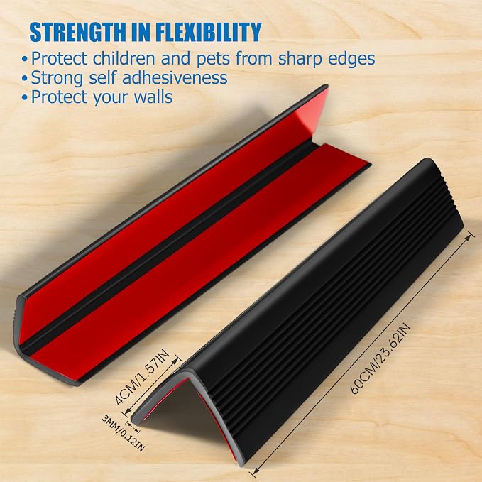 Wall Corner Protectors 4 Pack,1.57x1.57x23.62x0.12 inch PVC Double Side Proof Corner Guards for Sharp Edges, Self-Adhesive Corner Protectors for Home, Kindergarten,Thickness-3mm(0.12 in)
