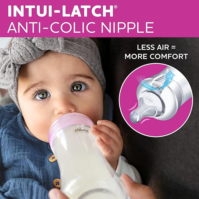 Chicco Duo 5oz Hybrid Baby Bottle, Real Glass Inside, Lightweight Plastic Outside, Patented Invinci-Glass Technology, Intui-Latch Nipple, 2-Pack, Clear/Pink