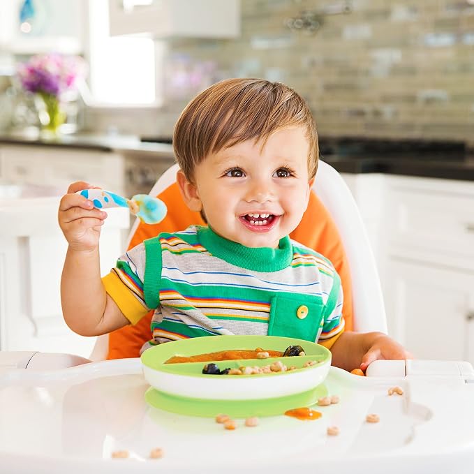 Munchkin Stay Put Suction Plates for Baby and Toddler,3 Divided Sections,Blue/Green,(Pack of 9)