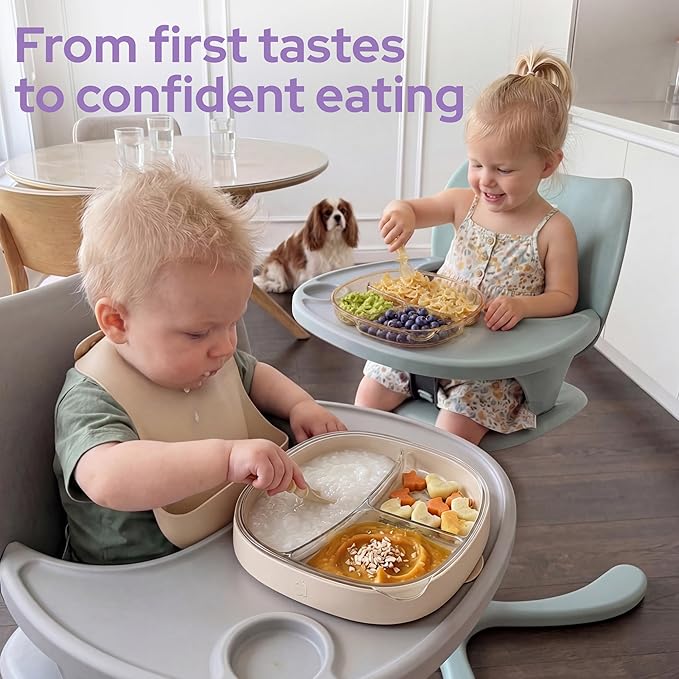 lalalark 3-in-1 Baby Suction Plates - Premium Bottle-Grade PPSU Toddler Plates, Stage-Based Design Silicone Divided Dishes for Self-Feeding, BPA Free Odor & Stain Resistant, Microwave Dishwasher Safe