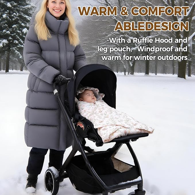 LAT LEE AND TOWN Winter Baby Car Seat Blanket for Newborn,35"x35"Universal Baby Wrap Blanket with Ruffle Hood,Winter Thickening Double Sided Cotton for Infants,Blankets for Stroller(Rabbit Fruits)