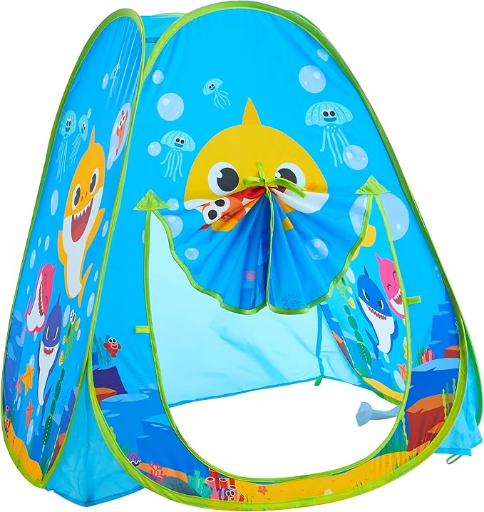 Baby Shark Pop-Up Play Tent for Kids, 28" x 28" x 30" Collapsible Indoor/Outdoor Playhouse, Lightweight & Portable with Easy Setup, Fun Tent for Children