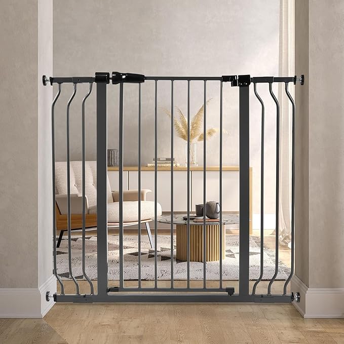 BalanceFrom 29.1-43.3" Easy Walk-Thru Baby and Pet Safety Gate with Hold-Open and Auto-Close ??Adjustable Steel Barrier for Stairs, Doorways, and Hallways, No Drilling Installation
