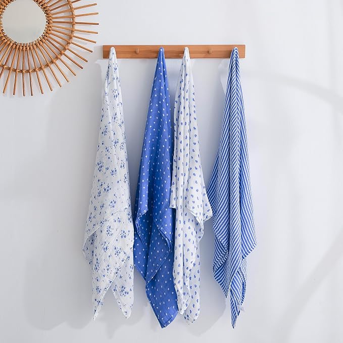 Viviland Muslin Swaddle Blanket, Baby Swaddle Blanket for Boys & Girls, Nursery Receiving Blanket for Newborn, Baby Swaddle Wrap Soft Silky & Breathable, 4 Packs, 47 X 47In, Blue Floral