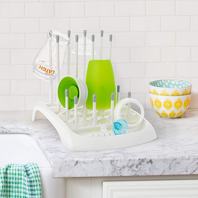 Munchkin® Fold™ Baby Bottle Countertop Drying Rack, White & Bristle™ Bottle Brush, Grey