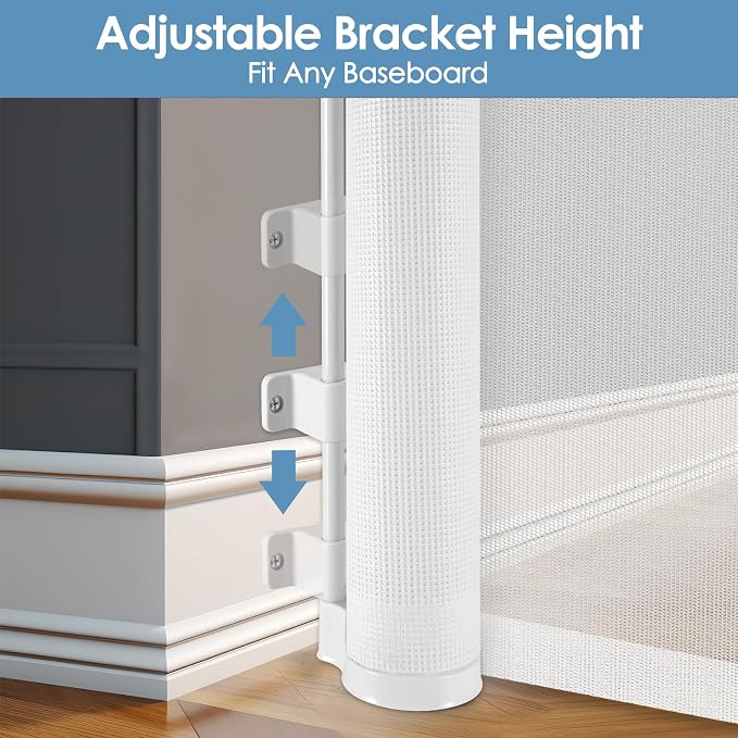 Reinforced 100 Inch Extra Wide Retractable Baby Gates with Reinforced Rods, Retractable Dog Gate Prevent Bottom Crawling Through, Mesh Pet Gate for Large Openings, White