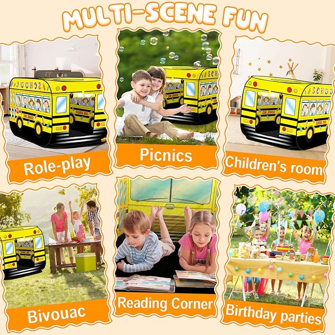 Dolanus School Bus Truck Play Tent Pop up for Kids Age 3, Playhouse Toys for 3 4 5 Kid Years Old Toddlers Boys Girls, Indoor Outdoor School Bus Toy, Birthday Gifts for 3+ Year Old Baby