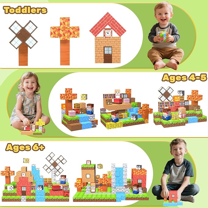 LionFuny 200PCS Magnetic Blocks,Magnetic Building Blocks Stacking Toys,Magnet Toys Building World Set, STEM Sensory Christmas Birthday Gift for Toddlers Boys Kids Age 3 4 5 6 7 8,Upgrade 1" Large Size