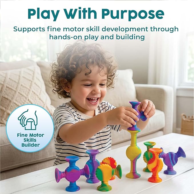 BUNMO Rainbow Textured Suction Toys ??10 Pack | Bath Toys and Suction Toys | Silicone Kids Bath Toys for Kids Ages 3+ | Bathtub Toys, Shower Toys & Travel | BPA-Free