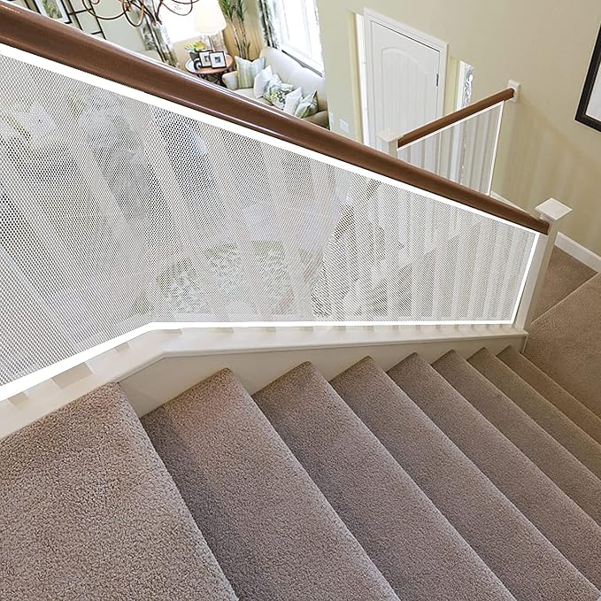 Stairway Net - Baby Safety Rail – Balcony Railing Guard -10ft L x 2.6ft H Banister Proofing Stair for Child, Small pet,Toy- Indoor & Outdoor(White)