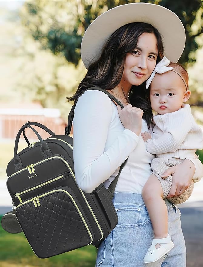 LOVEVOOK Baby Diaper Bag,Waterproof Diaper Backpack with USB Charging Port for Bab, Large Capacity Fit for 15.6 inch Laptop,Dark Grey