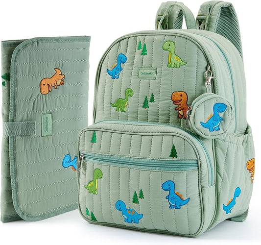 GOBABYMART Large Diaper Bag Backpack with Changing Pad, Insulated Bottle Pockets, Travel & Hospital Bag for Mom & Dad (Large - Green Dinosaurs)