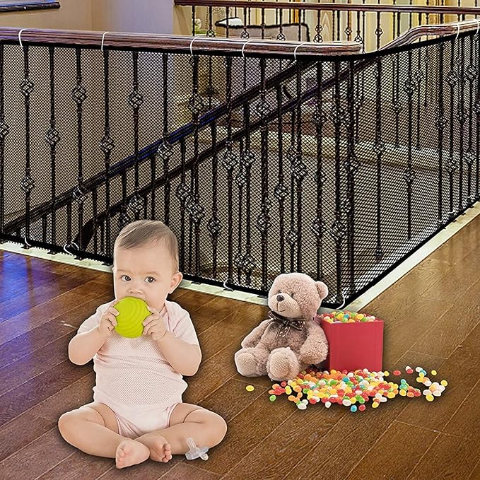 Ewaves Stairway Net - Baby Safety Rail - 15 x 2.6ft - Banister Stair Net for Child, Small pet,Toy- Indoor & Outdoor(Black)