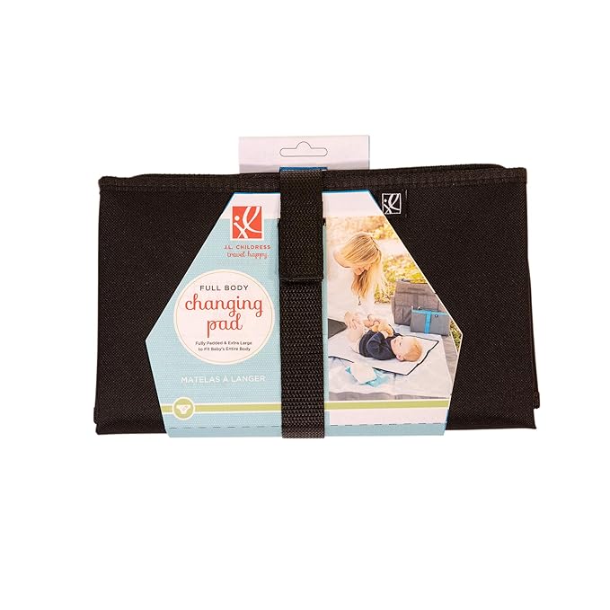 J.L. Childress Full Body Portable Changing Pad for Babies - Diaper Changing Mat for Travel, Baby Accessory Essentials, Wipeable & Water-Resistant, Foldable & Compact, Fully Padded, Extra Large - Black