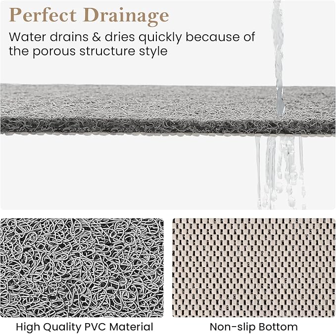 Shower Mat Bathtub Mat Non-Slip,36x16 inch, Soft Tub Mat with Drain,PVC Loofah Bath Mat (Phthalate Free) for Tub and Bathroom,Quick Drying,Grey