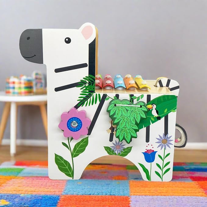 Teamson Kids - Preschool Zebra Wooden Activity Play Center with Xylophone