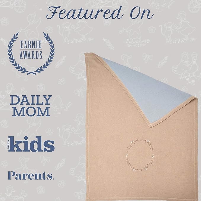 MON AMI 40-Inch Wreath Embroidered Double-Sided Blanket | 100% Cotton Brown Throw with Crinkle Muslin Backing | Soft, Lightweight & Machine Washable | Nursery & Gift Essential