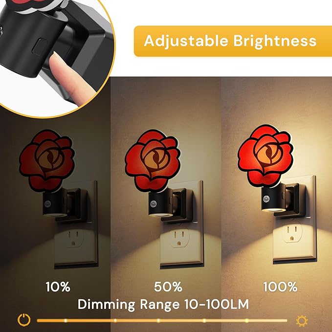 L LOHAS LED Red Rose Night Lights Plug into Wall, Gothic Rose LED Night Light with Dusk?‘to?‘Dawn Sensor, Adjustable Brightness, 350° Rotatable Plug in Nightlight for Bedroom Hallway Bathroom (2 Pack)
