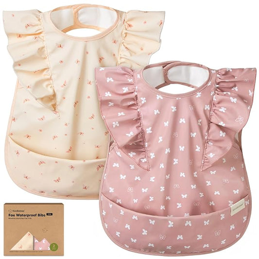 KeaBabies Waterproof Bibs for Baby Girl,Boy ??2-Pack Lightweight, Large Baby Bibs for Eating, Wearable Food Catcher, 6-12 Months Infant Feeding Essentials, Smock for Toddlers 1-3, Kids (Butterflies)