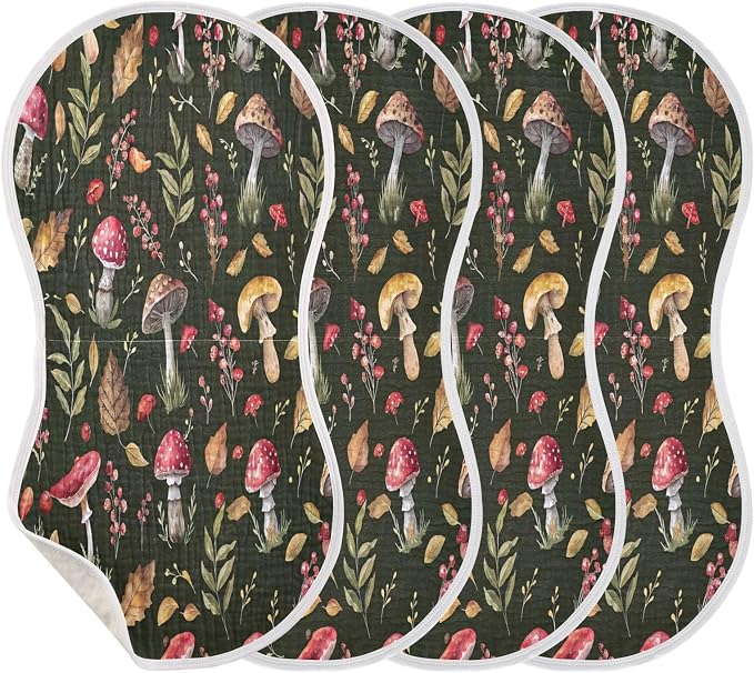 Kigai Colorful Mushroom Baby Burp Cloths Extra Soft and Absorbent Burping Rags Cotton Burp Clothes Washcloths Baby Essentials for Newborn Boys Girls 2 Pack