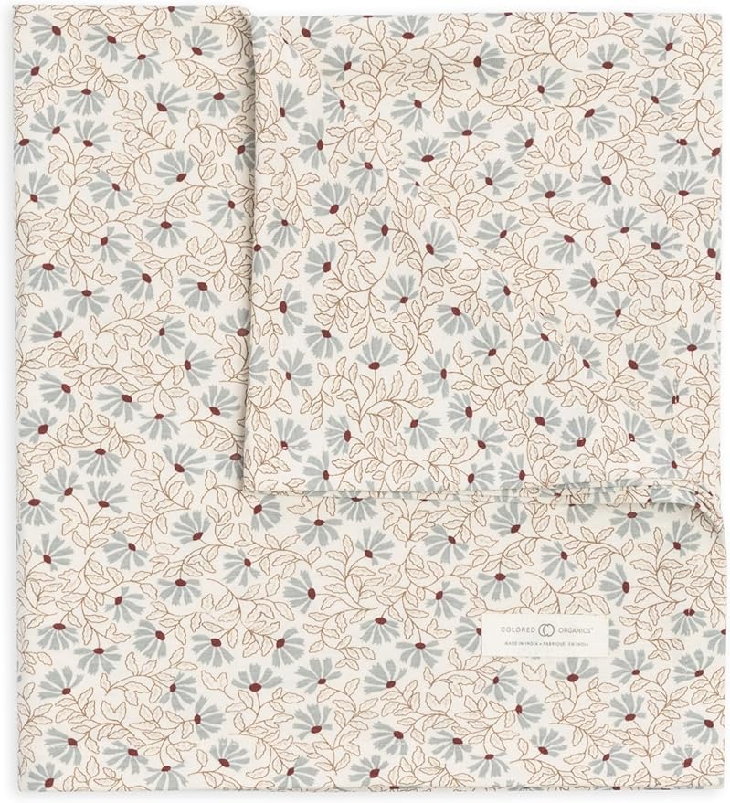 Colored Organics Baby Organic Cotton Swaddle - Infant Receiving Blanket - Pamela Floral/Mist + Navy