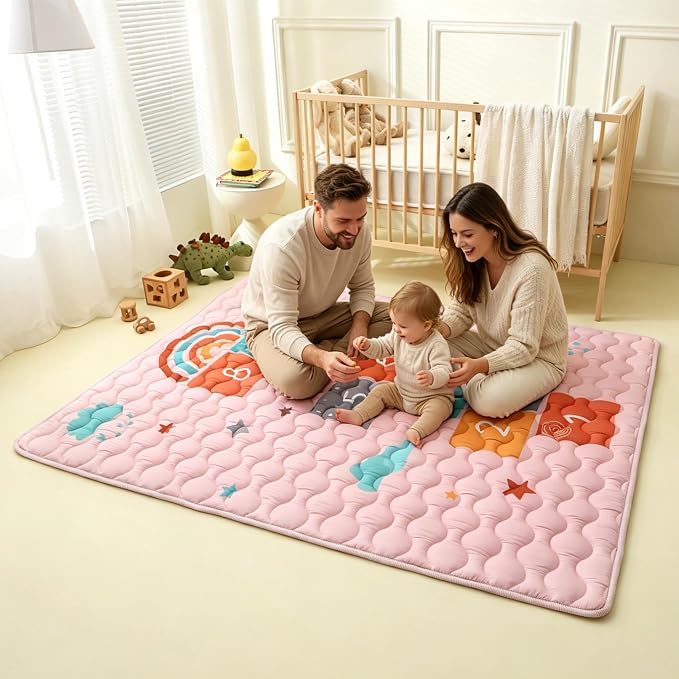 Viviland Baby Mats for Floor, 50x50 Inch Playpen Mat, Thick Playmat for Baby and Toddlers Infants, Non-Slip & Machine Washable, Cloud Hopscotch