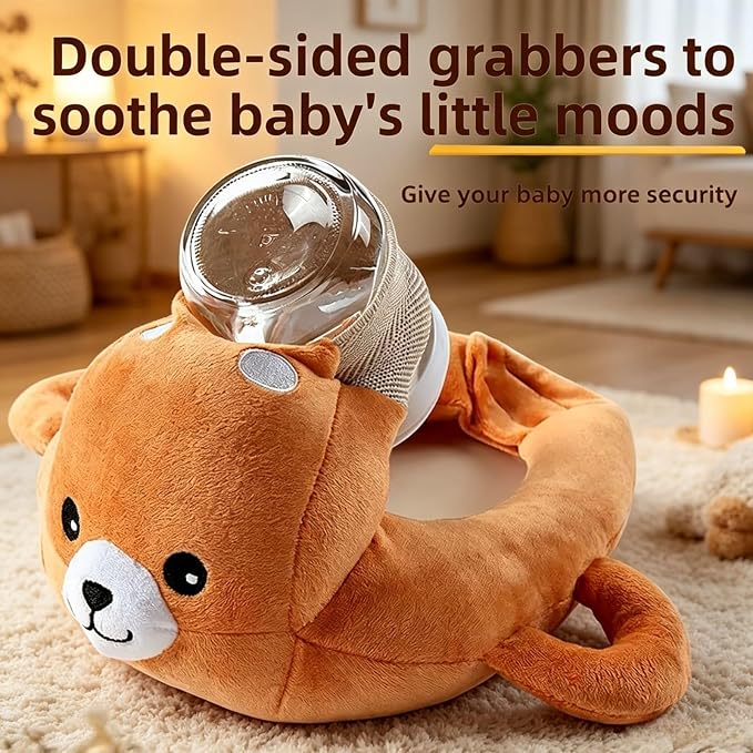 Bottle Holder Pillow Plush, Feeding Nursing Assistant Hands Free, Ergonomic Bottle Support Cushion, Soft Animal Cover Protector, Machine Washable (Beige)