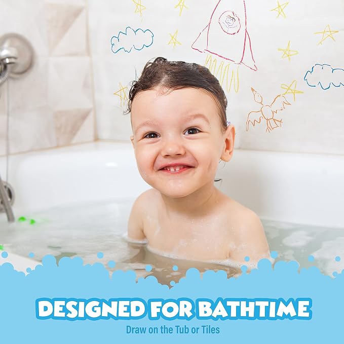 Tub Works® Smooth™ Jumbo Bath Crayons Bath Toy | Nontoxic, Washable Bath Crayons for Toddlers & Kids | Unique Formula Draws Smoothly & Vividly on Wet & Dry Tub Walls | Large, Easy-Grip Bathtub Crayons
