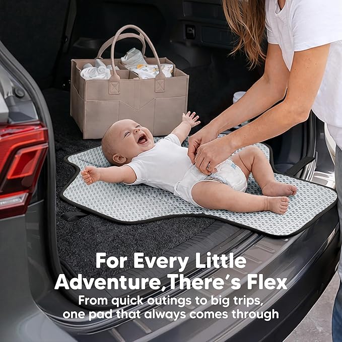 KeaBabies Portable Changing Pad for Baby, Travel ??26 x 21 Wipeable, Waterproof, Foldable Baby Diaper Changing Mat for Diaper Bag, Caddy, Car, Bed, Newborn, Compact Changer Mat Station (Black Geo)