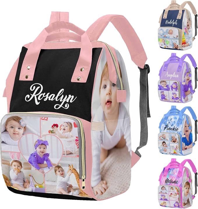 M YESCUSTOM Custom Diaper Bag for Girls & Boys - Large Capacity Backpack with Photo Personalized Baby Diaper Bags for Mom - Waterproof Nappy Baby Bag with Name - Newborn Gift