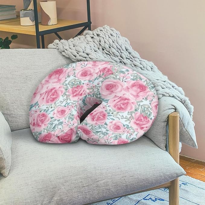 Pink Rose Nursing Pillow Cover for Feeding Cushion Cover Novelty Pillow U-Shaped Breastfeeding Pillow Case with Hidden Zipper