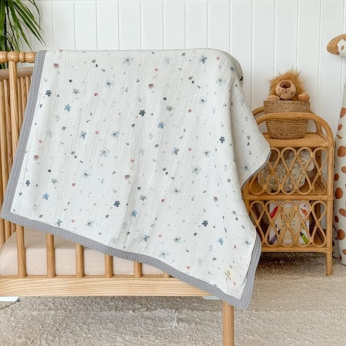 Mouliss Personalized Baby Blanket with Name ??Handmade 100% Organic Cotton Newborn Gift | Custom Knit Blanket for Boys, Girls, Kids & Baby Showers (Light Grey/Galaxy Bloom)