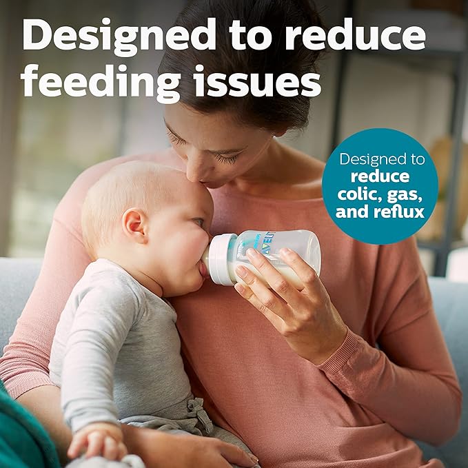 Philips Avent Anti-Colic Baby Bottle with AirFree Vent, 9oz, with Flow 2 Nipples, 1m+, 2pk, Clear, SCY703/02