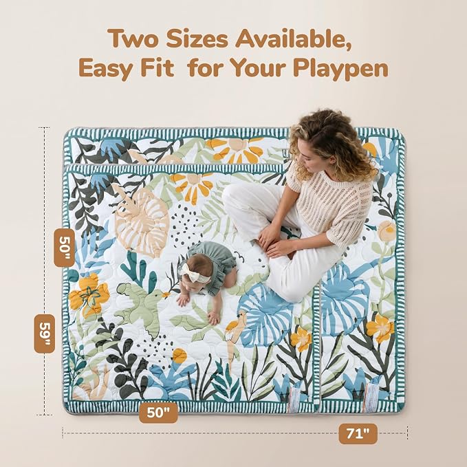 Momcozy Baby Play Mat for Floor, 59"x71" Thickened Playpen Mat, Playmate for Baby Tummy Time, Waterproof & Non-Slip, Foldable Outdoor Mat with Carrying Handle, Forest World