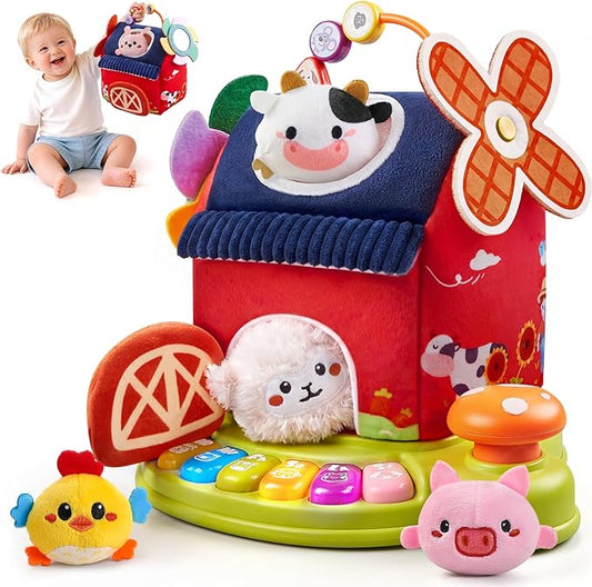 Baby Toys 6-12 Months, Musical Toys for 1 Year Old, Stuffed Farm Animals for Baby, 6 7 8 9 10 12 Month Old Baby Boy Girl Gifts, Sensory Montessori Toys for 1 Year Old