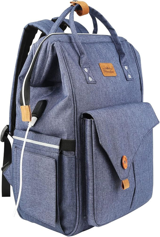 Niumike Baby Diaper Bag Backpack Multifunction Large Capacity Maternity Baby Changing Bags with Changing Pad and USB Waterproof Stylish Mothers Day Gifts for Mom Navy