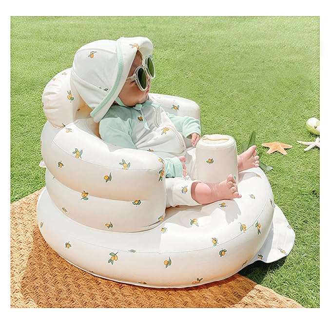 Inflatable Baby Chair, AirSwim Baby Inflatable Seat for Babies 3 Months and Up Summer Inflatable Baby Seat for Sitting Up, Blow Up Baby Floor Seat with Built in Air Pump, Orange