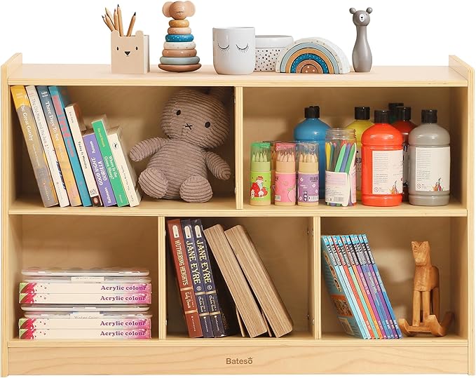 Bateso Toy Storage Organizer for Kids Room, Wooden Kids Bookshelf for Classroom, Cube Storage Organizer for Playroom, 5-Section Montessori Bookshelf & Toy Shelf for Nursery