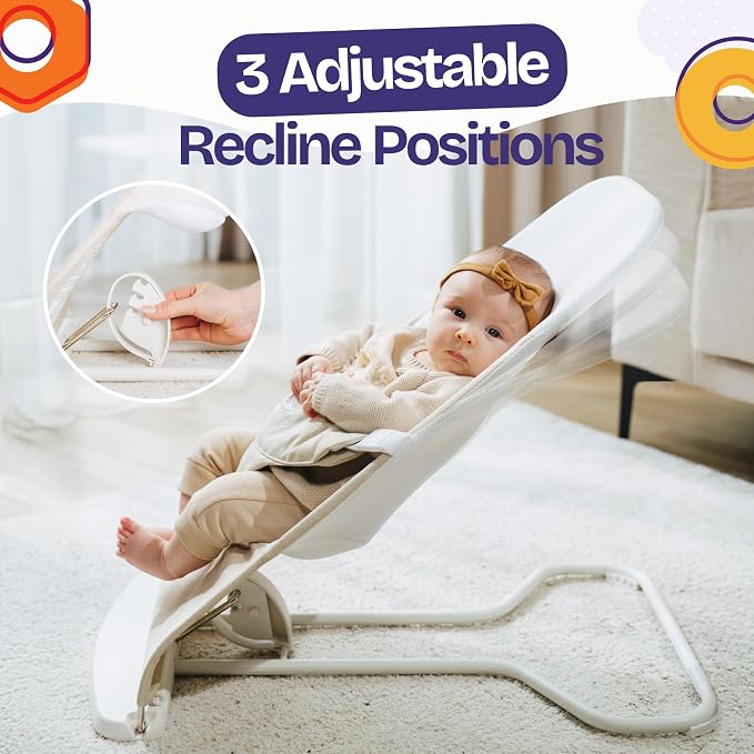 ComfyBumpy Ergonomic Baby Bouncer Seat - Safe, Portable Bouncing Chair with 3 Adjustable Height Positions - Infant Bouncy Seat Perfect for 8-20lbs Babies (Oatmeal)